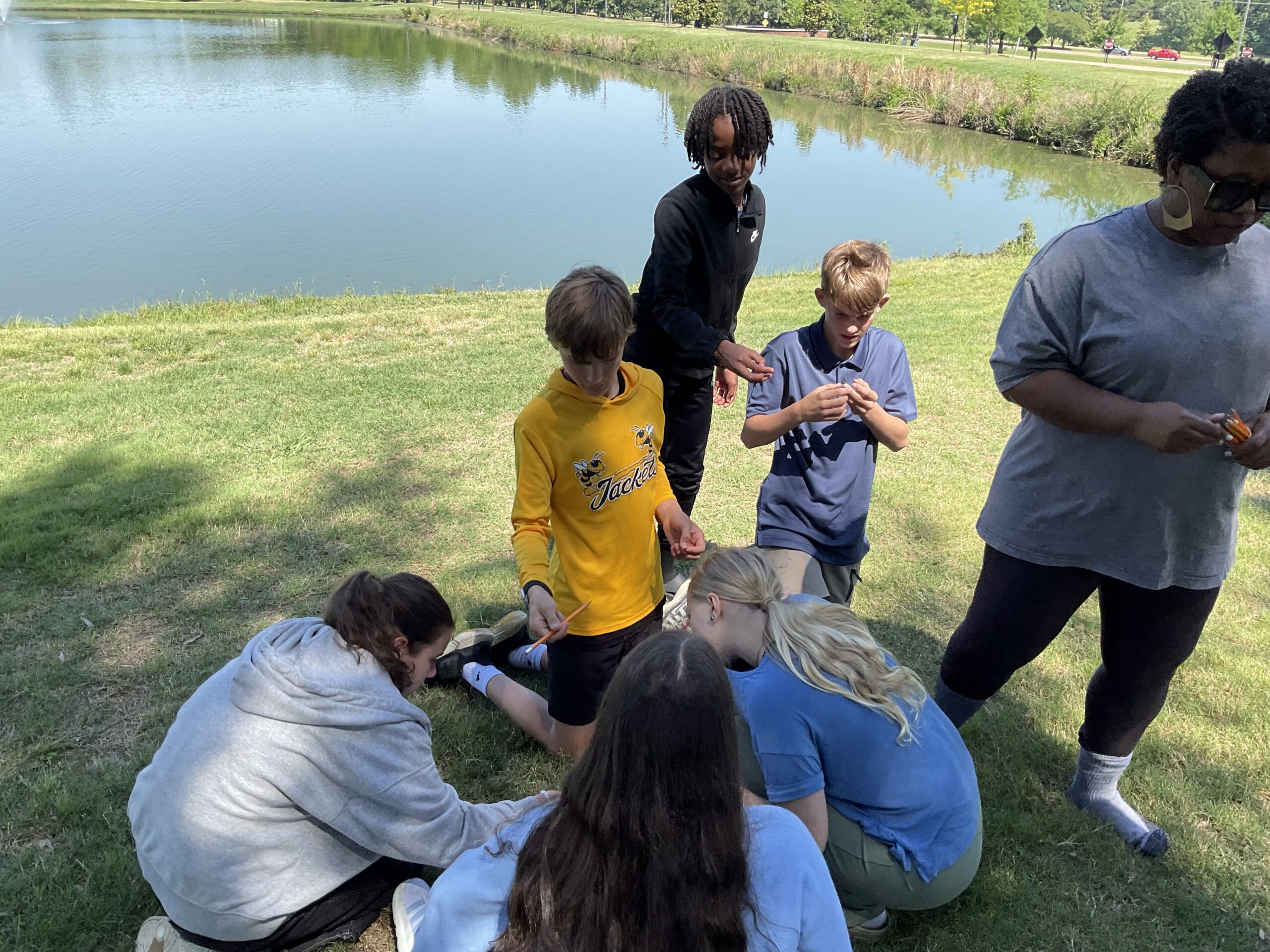 Students participating in a community science activity